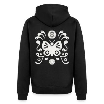 Boho Butterfly L White Cloud Dancer - Unisex Premium Bio Zip Hoodie - Schwarz - Hinten - Nico (187cm)