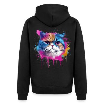 Éclaboussures colorées Visage de chat exotique à poil court - Veste à capuche bio Premium Unisexe - noir - Dos - Nico (187cm)