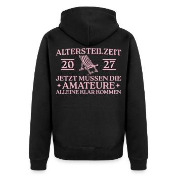 Altersteilzeit 2027 Liegestuhl Kollegin - Unisex Premium Bio Zip Hoodie - Schwarz - Hinten - Nico (187cm)