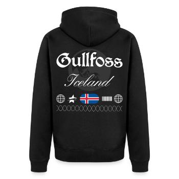 Souvenir de voyage streetwear de l’île Gullfoss - Veste à capuche bio Premium Unisexe - noir - Dos - Nico (187cm)