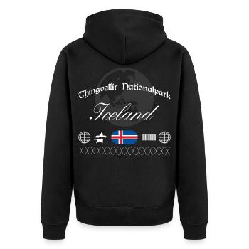 Thingvellir Nationalpark Island Streetwear - Unisex Premium Bio Zip Hoodie - Schwarz - Hinten - Nico (187cm)