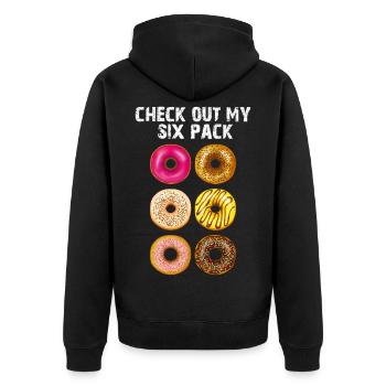 Check out My Six Pack Donuts Funny Gym Food Gift - Unisex Premium Organic Zip Hoodie - black - Back - Nico (187cm)