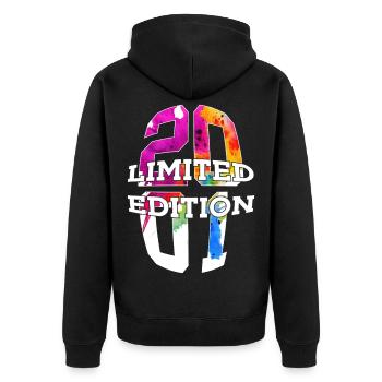 LIMITED EDITION 2001 25 JAHRE 25. GEBURTSTAG - Unisex Premium Bio Zip Hoodie - Schwarz - Hinten - Nico (187cm)