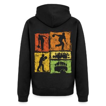 Bowling Retro-Grafik Für Bowlingspieler - Unisex Premium Bio Zip Hoodie - Schwarz - Hinten - Nico (187cm)