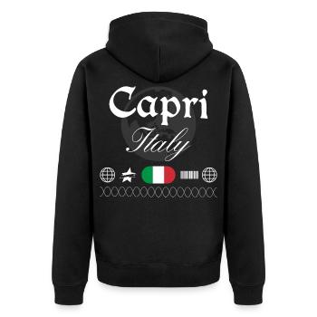 Souvenir de voyage streetwear Capri Italie - Veste à capuche bio Premium Unisexe - noir - Dos - Nico (187cm)