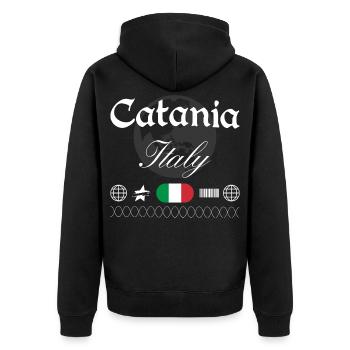 Catania Italien Streetwear Reise Souvenir - Unisex Premium Bio Zip Hoodie - Schwarz - Hinten - Nico (187cm)