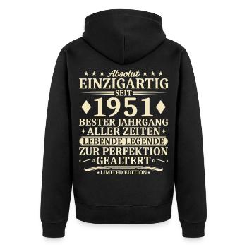 Geburtstag 1951 Jahrgang geboren Vintage - Unisex Premium Bio Zip Hoodie - Schwarz - Hinten - Nico (187cm)