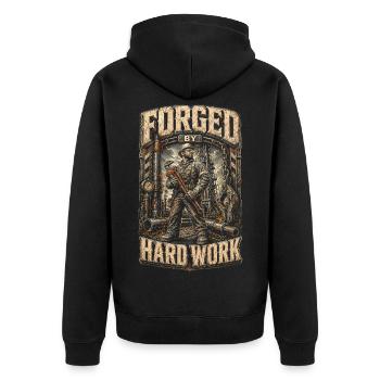 Oil Rig Rig Worker Forged By Hard Work - Unisex Premium Organic Zip Hoodie - black - Back - Nico (187cm)