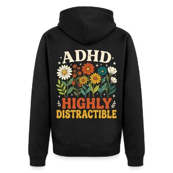 TDAH : neurodiversité florale très distrayante - Veste à capuche bio Premium Unisexe - noir - Dos - Nico (187cm)