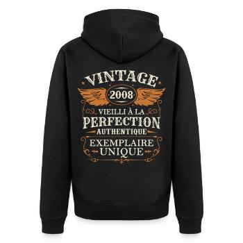 Millésime Fabriqué En 2008 Vieilli à La Perfection - Veste à capuche bio Premium Unisexe - noir - Dos - Nico (187cm)
