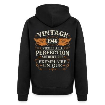 Millésime Fabriqué En 1946 Vieilli à La Perfection - Veste à capuche bio Premium Unisexe - noir - Dos - Nico (187cm)