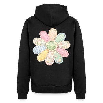 Bunte Blume Patchwork Vintage Cottagecore Design - Unisex Premium Bio Zip Hoodie - Schwarz - Hinten - Nico (187cm)