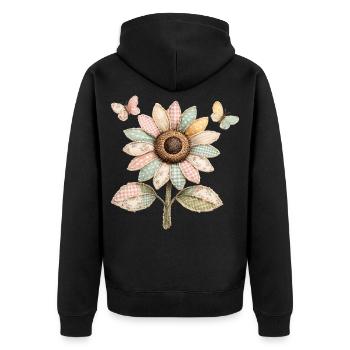 Sonnenblume Schmetterling Patchwork Vintage - Unisex Premium Bio Zip Hoodie - Schwarz - Hinten - Nico (187cm)