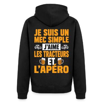 Tracteur Apéro Cadeau Humour Personnalisé - Veste à capuche bio Premium Unisexe - noir - Dos - Nico (187cm)