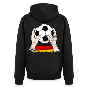 Deutscher Fußball Deutschland used - Unisex Premium Bio Zip Hoodie - Schwarz - Hinten - Nico (187cm)