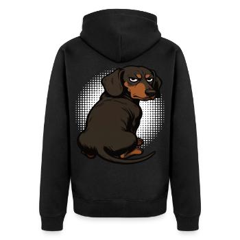 Dackel Dackelbesitzer Dackelhalter Dackelliebhaber - Unisex Premium Bio Zip Hoodie - Schwarz - Hinten - Nico (187cm)