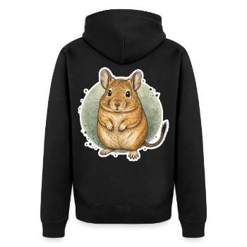 Standing Degu With Green Watercolor Circle - Unisex Premium Bio Zip Hoodie - Schwarz - Hinten - Nico (187cm)