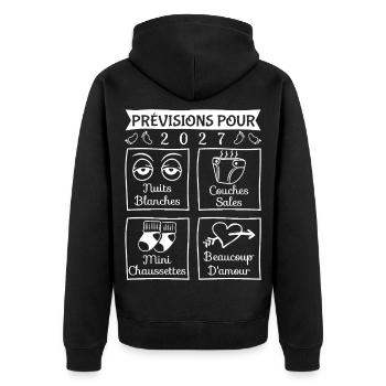 Prévisions 2027 future maman, futur papa, maman  - Veste à capuche bio Premium Unisexe - noir - Dos - Nico (187cm)