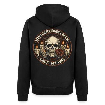 Gothic Skeleton Skull Zitat Rock-Humor - Unisex Premium Bio Zip Hoodie - Schwarz - Hinten - Nico (187cm)