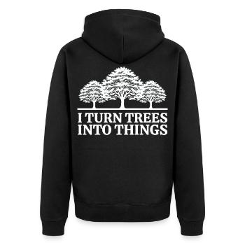 Ich mache aus Bäumen Dinge Zimmermann Humor Tischler - Unisex Premium Bio Zip Hoodie - Schwarz - Hinten - Nico (187cm)