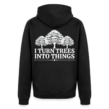 Ich mache aus Bäumen Dinge Zimmermann Humor Tischler - Unisex Premium Bio Zip Hoodie - Schwarz - Hinten - Nico (187cm)