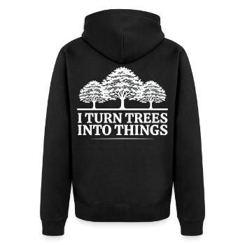 Ich mache aus Bäumen Dinge Zimmermann Humor Tischler - Unisex Premium Bio Zip Hoodie - Schwarz - Hinten - Nico (187cm)