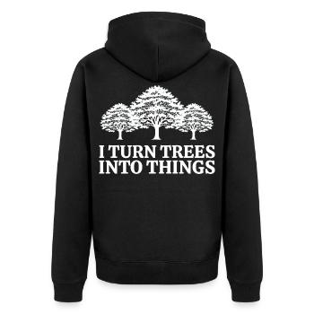 Ich mache aus Bäumen Dinge Zimmermann Humor Tischler - Unisex Premium Bio Zip Hoodie - Schwarz - Hinten - Nico (187cm)