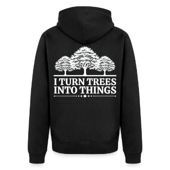 Ich mache aus Bäumen Dinge Zimmermann Humor Tischler - Unisex Premium Bio Zip Hoodie - Schwarz - Hinten - Nico (187cm)