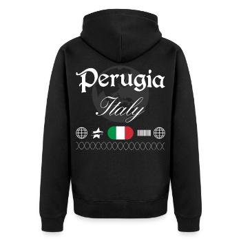 Souvenir de voyage streetwear de Perugia Italy - Veste à capuche bio Premium Unisexe - noir - Dos - Nico (187cm)