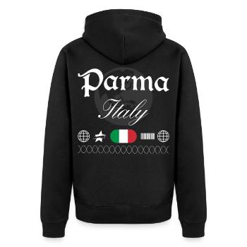 Parma Italy Streetwear Travel Souvenir - Unisex Premium Organic Zip Hoodie - black - Back - Nico (187cm)