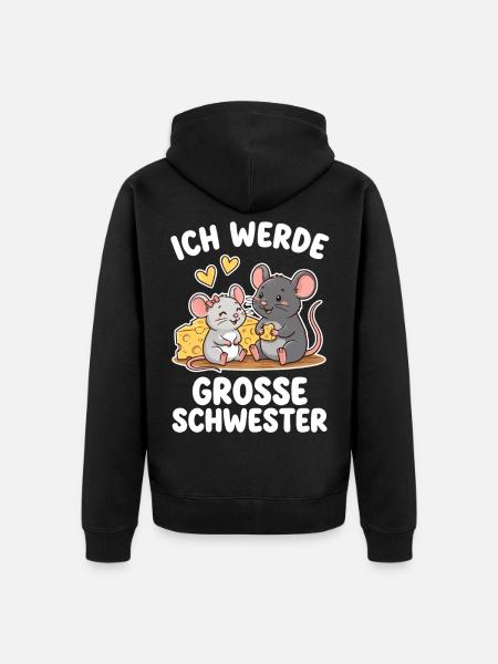 Ich werde Große Schwester Mäuse - Unisex Premium Bio Zip Hoodie - Schwarz