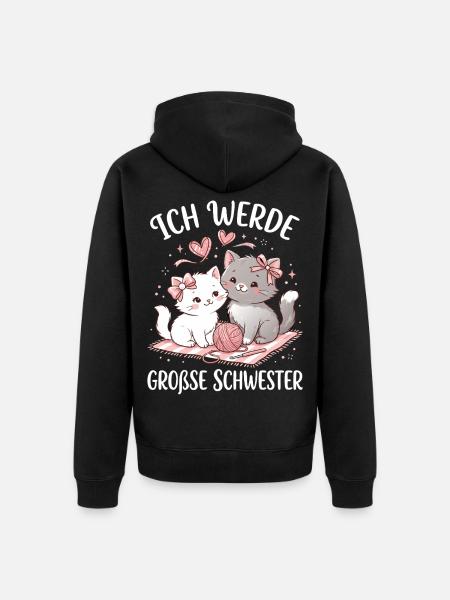 Große Schwester Katze - Unisex Premium Bio Zip Hoodie - Schwarz