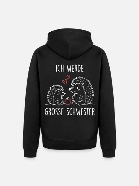 Große Schwester Igel - Unisex Premium Bio Zip Hoodie - Schwarz