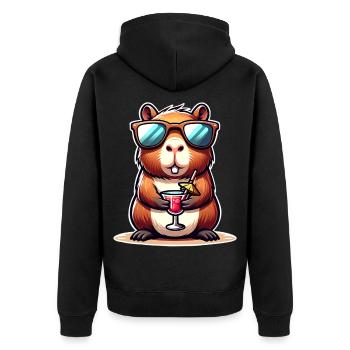 Capybara Cocktail  - Unisex Premium Bio Zip Hoodie - Schwarz - Hinten - Nico (187cm)