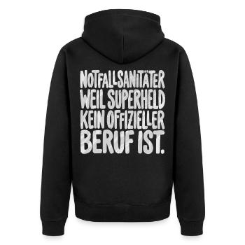 Notfallsanitäter weil superheld kein offizieller - Unisex Premium Bio Zip Hoodie - Schwarz - Hinten - Nico (187cm)