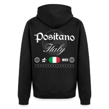 Positano Italien Streetwear Reise Souvenir - Unisex Premium Bio Zip Hoodie - Schwarz - Hinten - Nico (187cm)