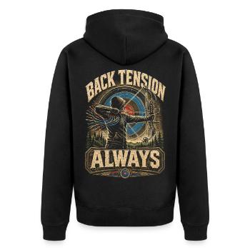 Bogenschießen Bogenschütze Back Tension Always - Unisex Premium Bio Zip Hoodie - Schwarz - Hinten - Nico (187cm)