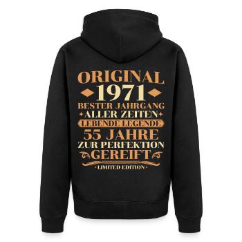 Original 1971 Bester Jahrgang 55. Geburtstag - Unisex Premium Bio Zip Hoodie - Schwarz - Hinten - Nico (187cm)