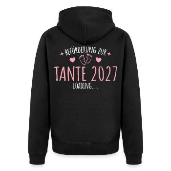 Schwangerschaft Verkünden Tante 2027 - Unisex Premium Bio Zip Hoodie - Schwarz - Hinten - Nico (187cm)