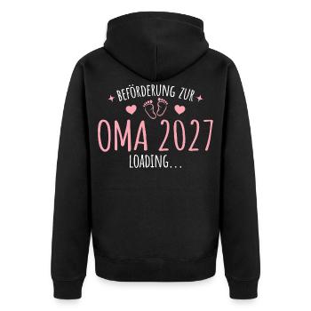 Schwangerschaft Verkünden Oma 2027 - Unisex Premium Bio Zip Hoodie - Schwarz - Hinten - Nico (187cm)