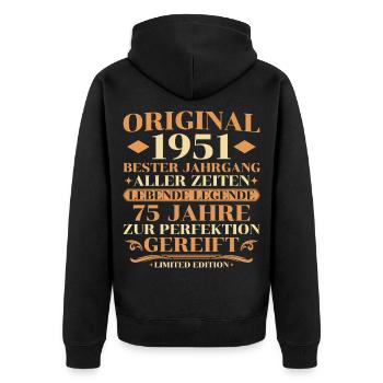 Original 1951 Bester Jahrgang 75. Geburtstag - Unisex Premium Bio Zip Hoodie - Schwarz - Hinten - Nico (187cm)