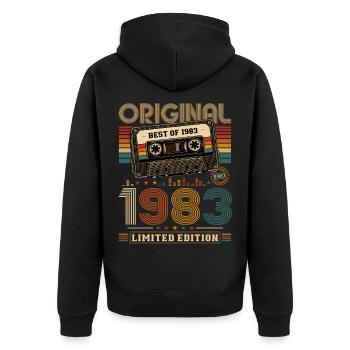 43rd Birthday Gift Man Cassette Best of 1983 - Unisex Premium Organic Zip Hoodie - black - Back - Nico (187cm)