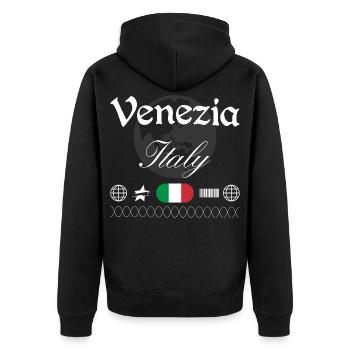 Venedig Italien Streetwear Reise Souvenir - Unisex Premium Bio Zip Hoodie - Schwarz - Hinten - Nico (187cm)