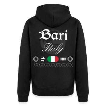Bari Italien Streetwear Reise Souvenir - Unisex Premium Bio Zip Hoodie - Schwarz - Hinten - Nico (187cm)
