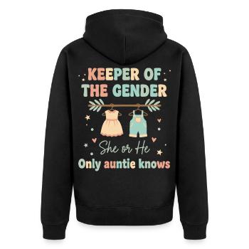 Gender Reveal Keeper Of The Gender Auntie Knows - Unisex Premium Organic Zip Hoodie - black - Back - Nico (187cm)