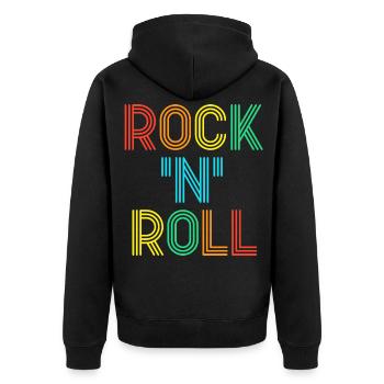 Rock'N'Roll Mehrfarbiger Retro-Neontext - Unisex Premium Bio Zip Hoodie - Schwarz - Hinten - Nico (187cm)