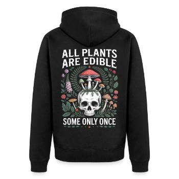 All Plants Edible Skull Mushrooms - Unisex Premium Organic Zip Hoodie - black - Back - Nico (187cm)