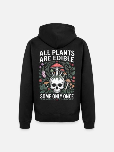 All Plants Edible Skull Mushrooms - Unisex Premium Organic Zip Hoodie - black