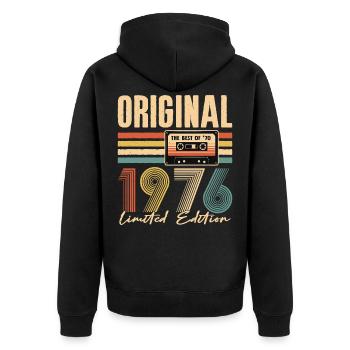 50e anniversaire, 50 ans - Veste à capuche bio Premium Unisexe - noir - Dos - Nico (187cm)