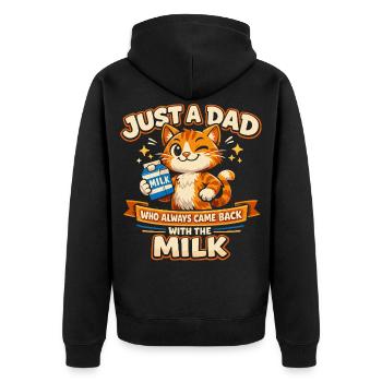 Humor Dad Cat Milk Father's Day Gift - Unisex Premium Organic Zip Hoodie - black - Back - Nico (187cm)